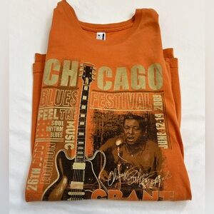 Chicago Blues Festival T-Shirt 2009 LARGE Orange Bands Listed 2 Sided 26 Edition